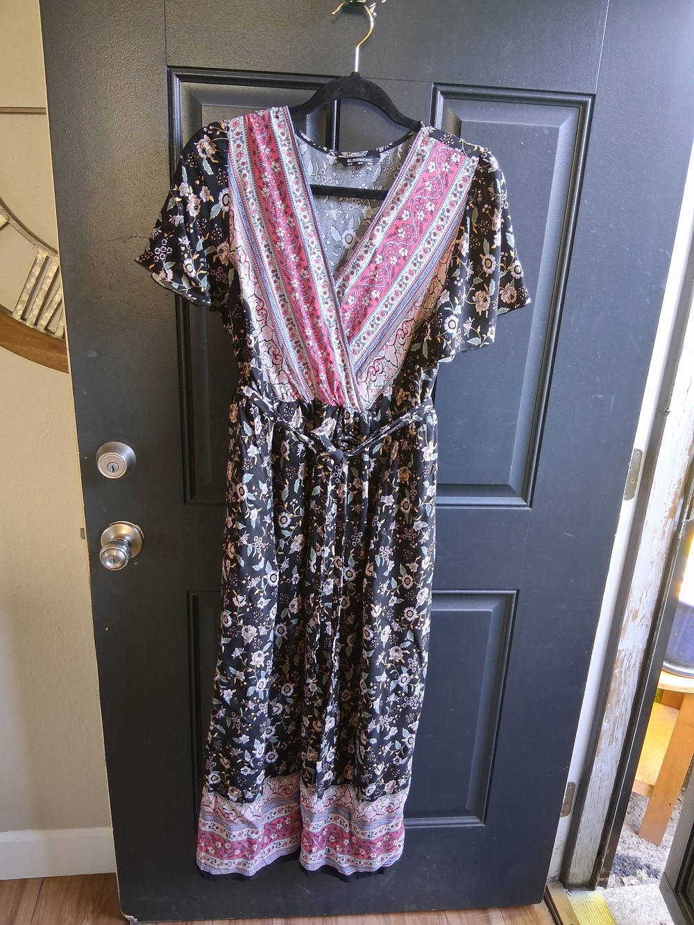 BloomChic Black Maxi Dress with Pink Accents